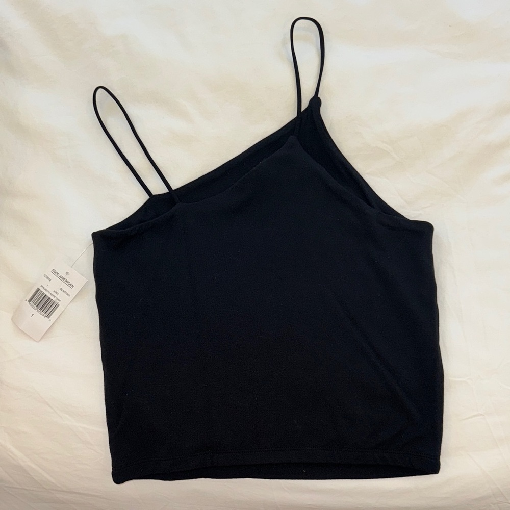 Good American Black Asymmetrical Camisole Crop - Picture 2 of 4